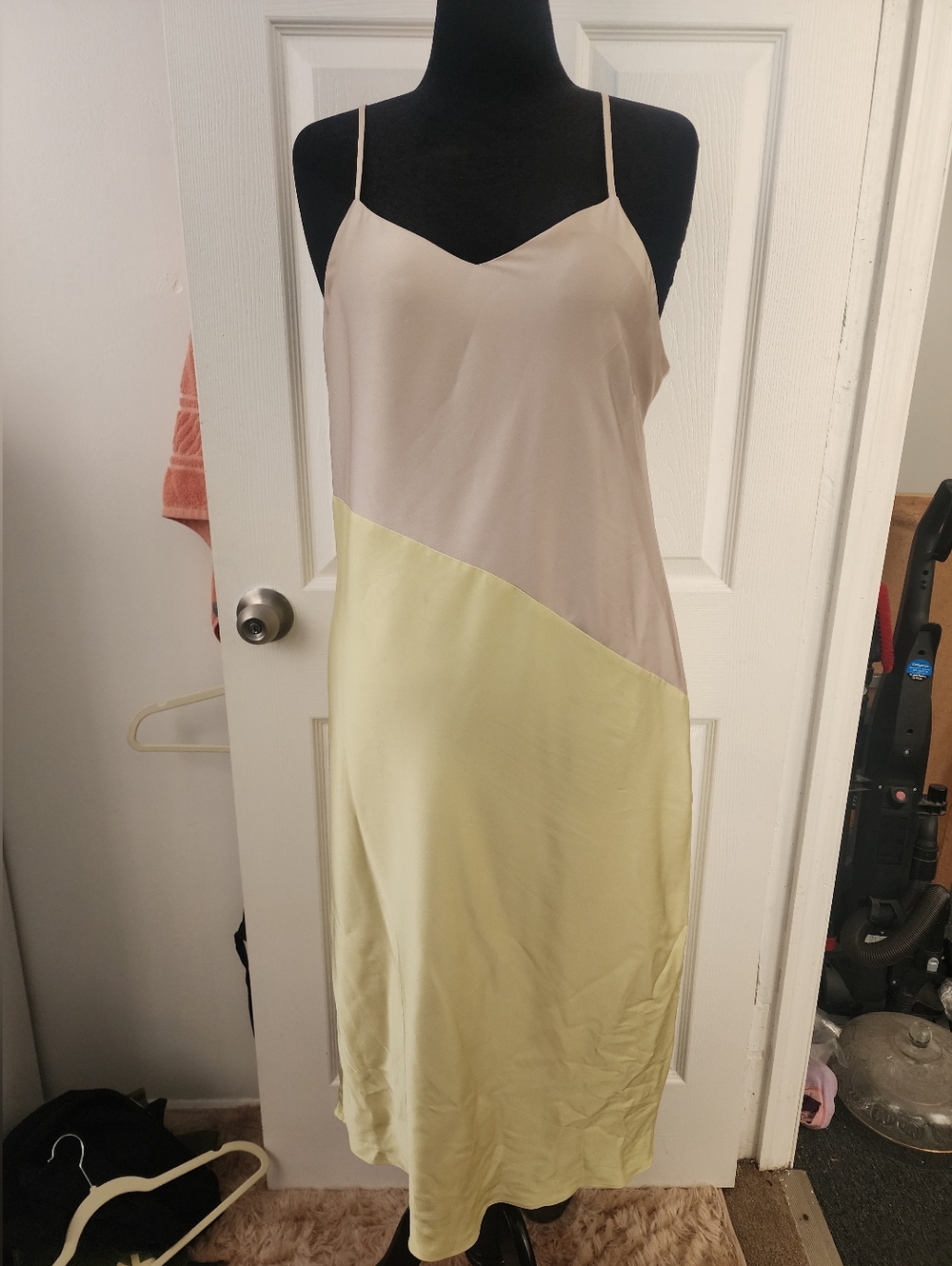 Express Two-Tone Beige and Pale Yellow Slip Dress